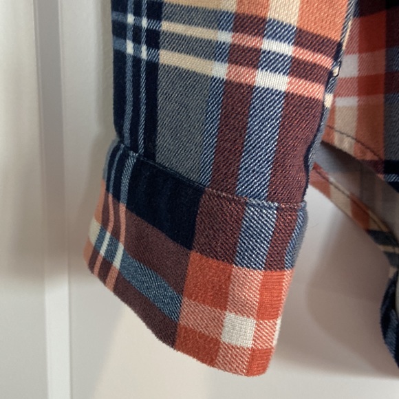 Womens Top Size XXL Tattoo Long Sleeve Button Down Flannel Blue Beige Coral - Picture 4 of 10